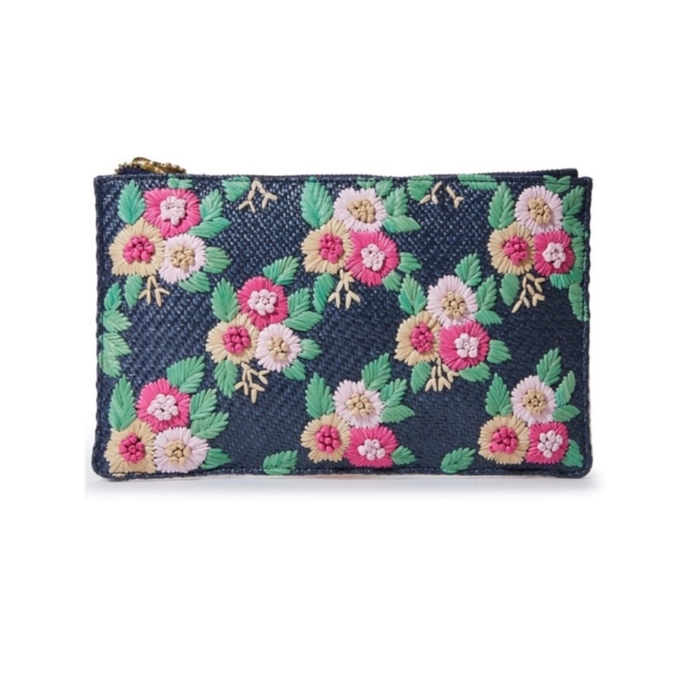 New! LELE SADOUGHI Embroidered Floral Clutch Pouch Double-Sided Midnight Bouquet - Picture 2 of 13